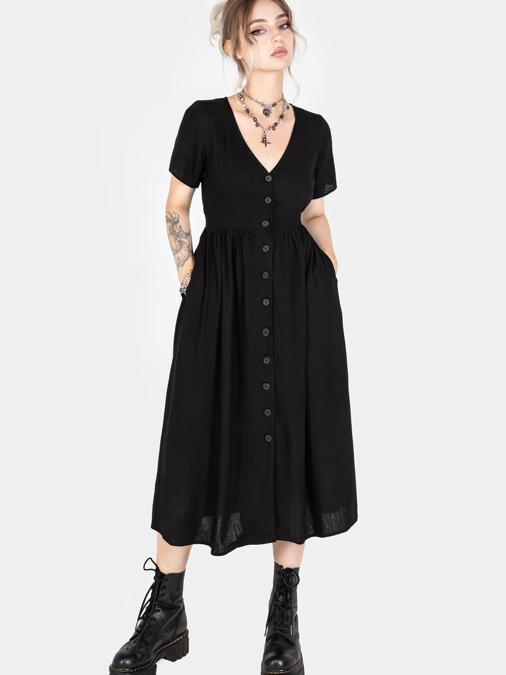 Disturbia Rowan Linen Button Up Midi Dress - Picture 2 of 7